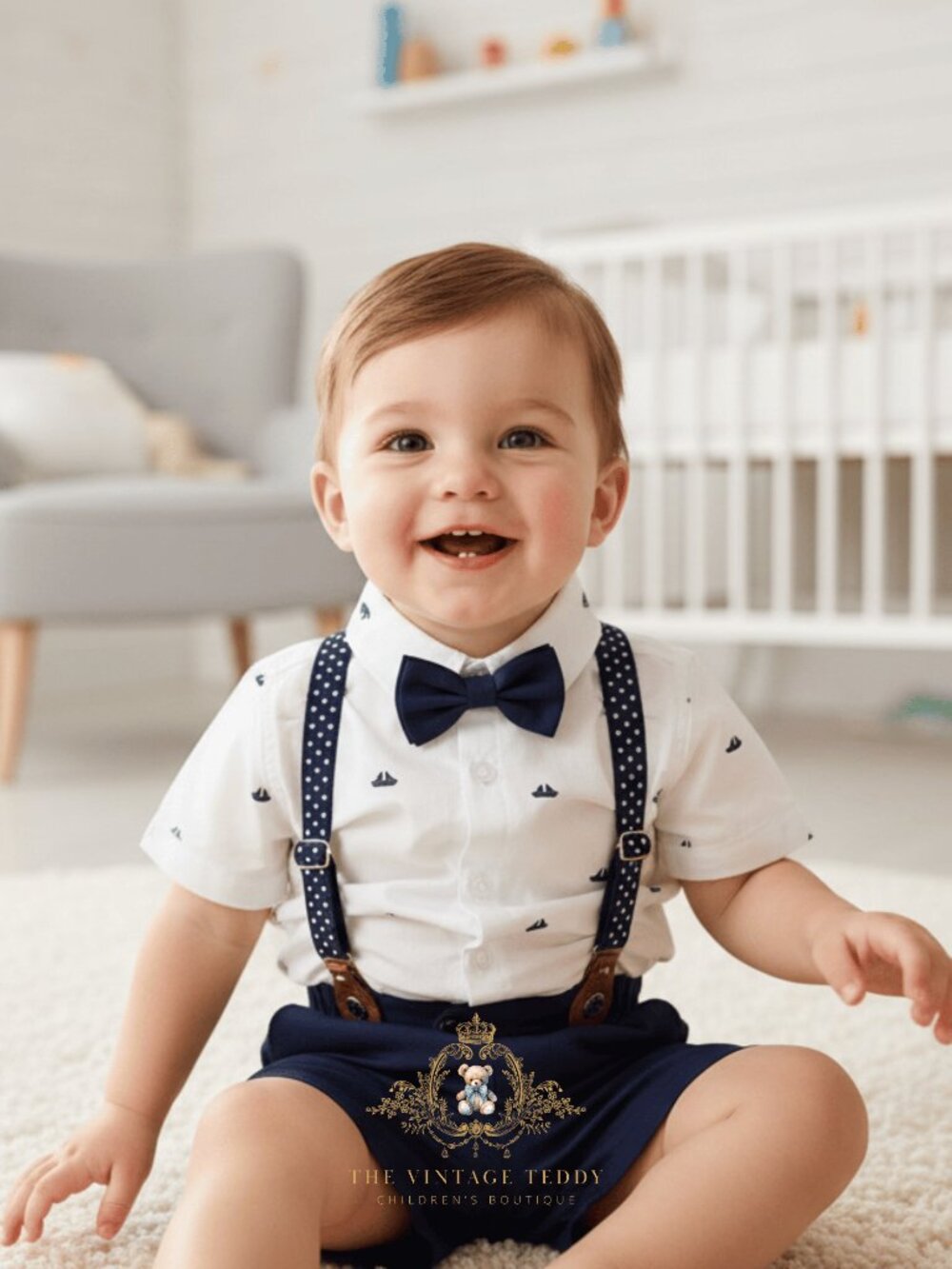 NWT Handsome Boys Oxford Button Down Shirt Shorts Bow Tie Kids Matching Set 7-8Y - Picture 3 of 3